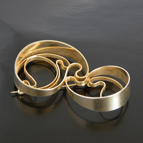 Retro Modernist Artsy Gold Tone Pin Brooch Space Age Spiral - Picture 3 of 4